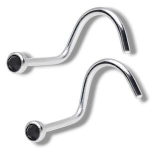 ⭐NWT Goth Punk 2PC Silver 20G Black Gem Nose Rings